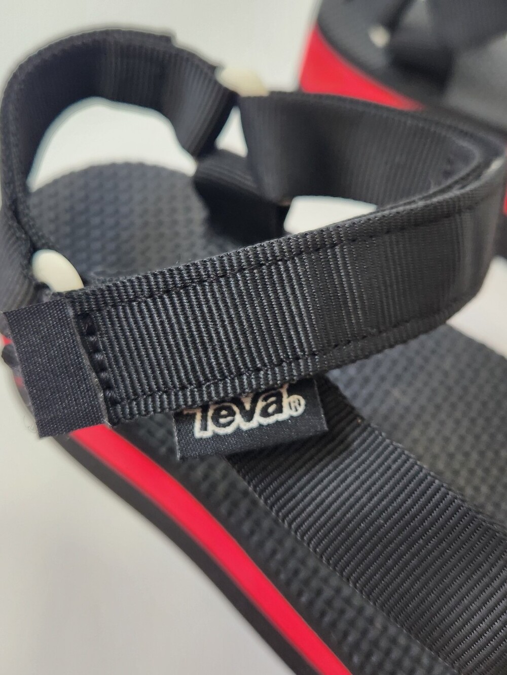 Teva Black Strappy Platform Sandals with Red Stripe - Picture 8 of 13